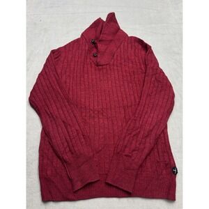 Relwen Old Salt Mens Medium Merino Wool Shawl Collar Sweater Red Ribbed Knit